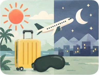 Reiseillustration zu Jetlag: Osten oder Westen?