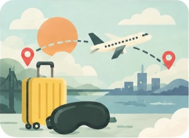 Reiseillustration zu Jetlag bei kurzen Reisen
